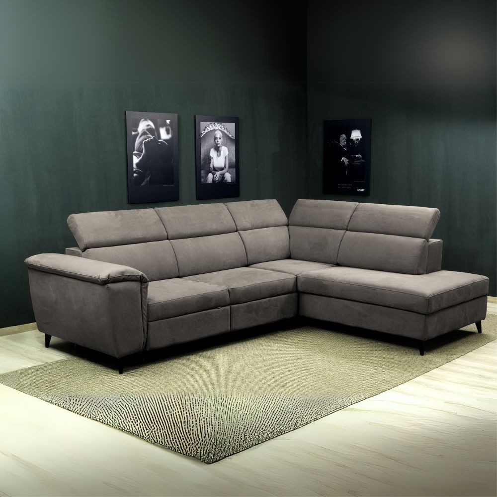 Divano angolare Buffalo con letto estraibile e penisola contenitore destra grigio 284x216x85H