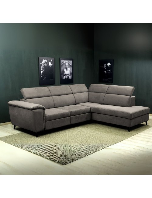 Divano angolare Buffalo con letto estraibile e penisola contenitore destra grigio 284x216x85H
