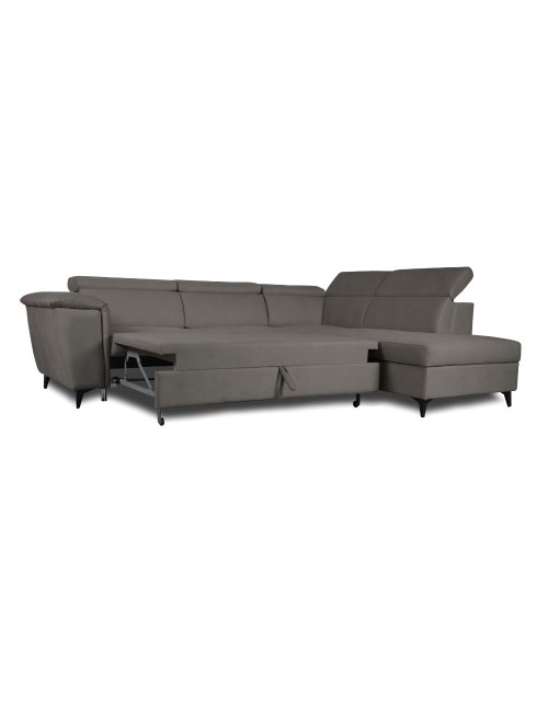 Divano angolare Buffalo con letto estraibile e penisola contenitore destra grigio 284x216x85H