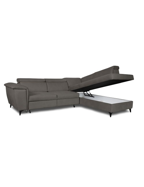 Divano angolare Buffalo con letto estraibile e penisola contenitore destra grigio 284x216x85H