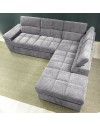 Divano letto angolare reversibile Amalfi con 5 poggiatesta regolabili e pouf in tessuto grigio chiaro