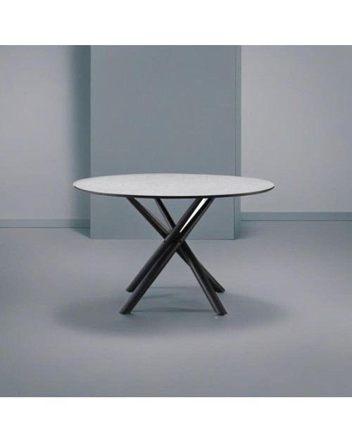 Tavolo rotondo Logan piano cemento e gambe nere 120x120x76.5H