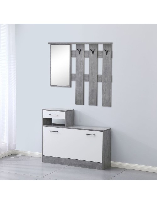 Mobile ingresso con specchio RudolfXL colore cemento e bianco