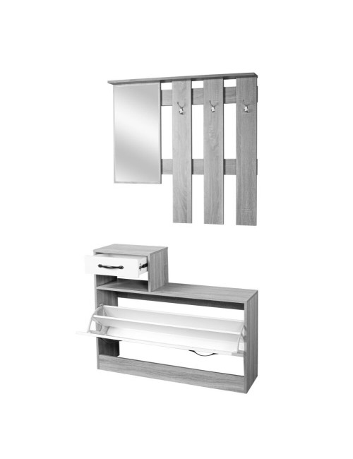 Mobile ingresso con specchio RudolfXL colore cemento e bianco