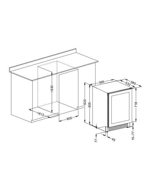 Cantinetta ventilata da incasso 52 bottiglie di vino DW51G1T colore nero