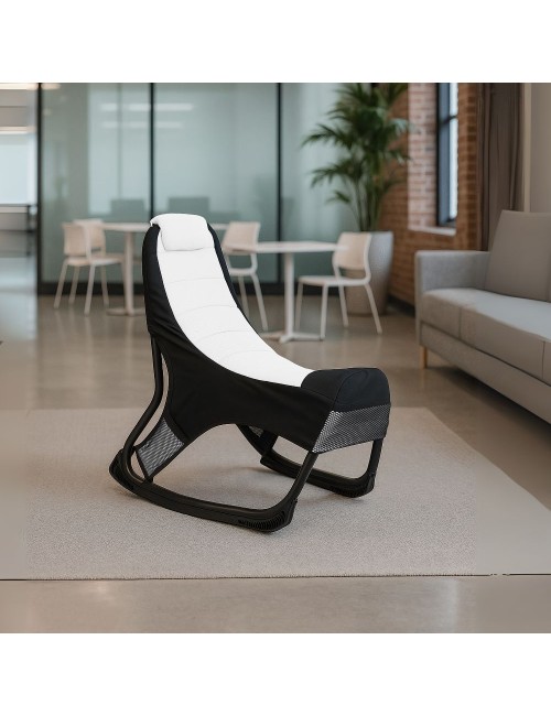 Sedia gaming Rocky in tessuto bicolore con base curva – Nero e bianco
