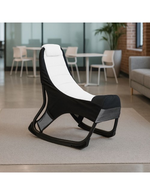 Sedia gaming Rocky in tessuto bicolore con base curva – Nero e bianco