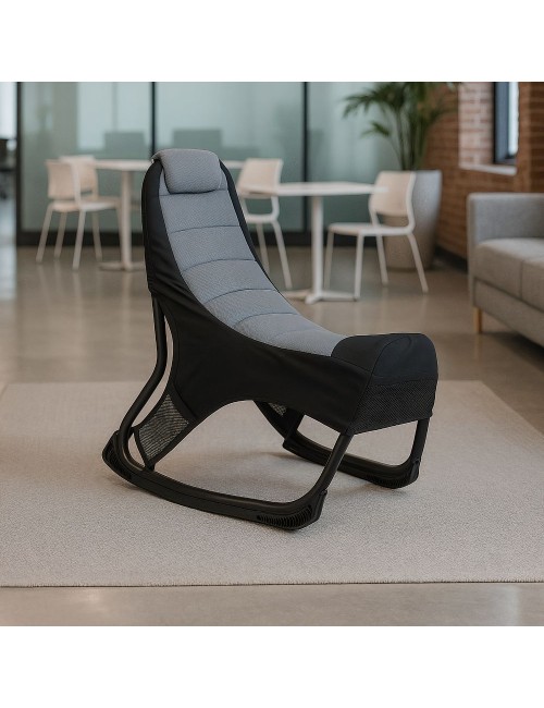 Sedia gaming Rocky in tessuto bicolore con base curva – Nero e Grigio
