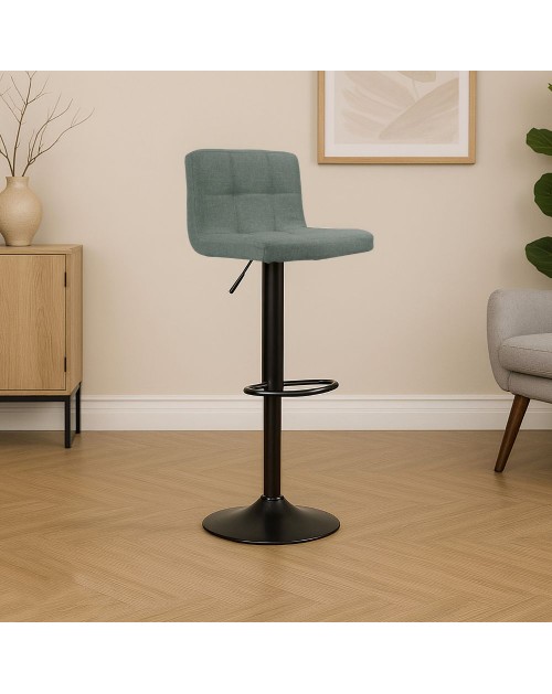 Sgabello regolabile con seduta in tessuto verde e base in metallo nero opaco Mosva