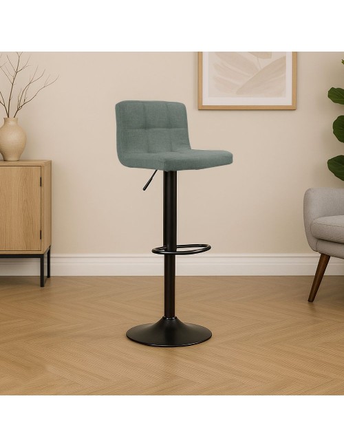 Sgabello regolabile con seduta in tessuto verde e base in metallo nero opaco Mosva