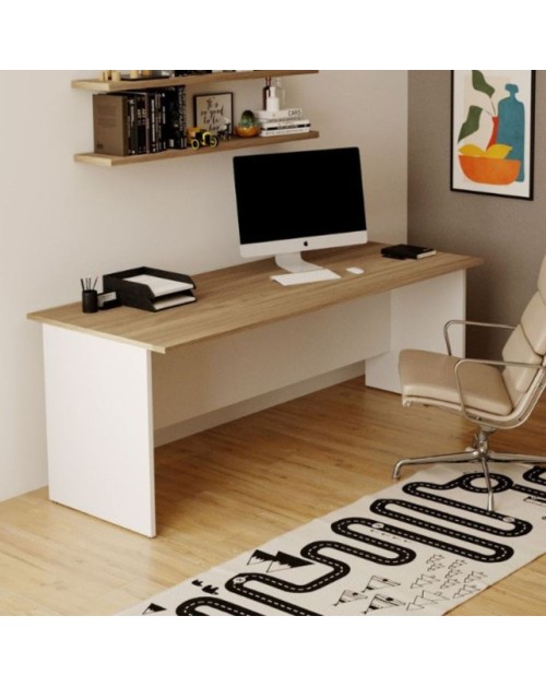 Scrivania per ufficio 160x80x74H noce naturale e bianco frassinato Ibisco – Made in Italy
