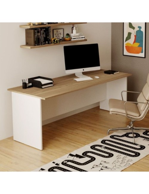 Scrivania per ufficio 200x80x74H noce naturale e bianco frassinato Ibisco – Made in Italy