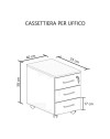 Cassettiera da ufficio 3 cassetti noce naturale e bianco frassinato Ibisco con ruote e serratura 40x55x58H