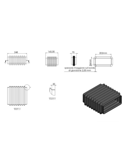 Soffietto con innesto Duct e innesto flangia 22x16x9