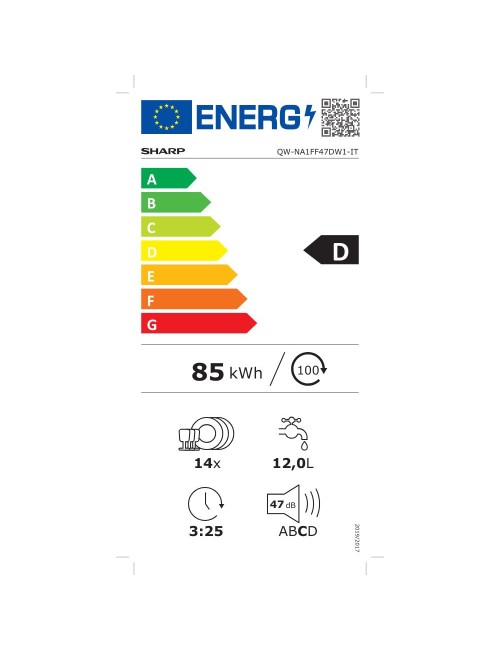 Lavastoviglie 13 coperti Sharp QWNA1EF47DW1 libera installazione bianco classe D