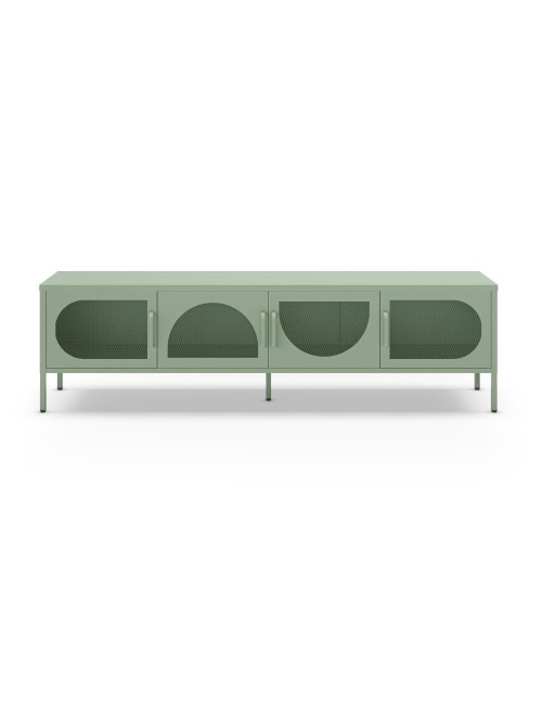 Porta TV in metallo Tayra con 4 ante reticolate verde menta 180x35x50H – Stile moderno e anima industrial