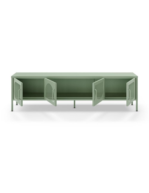 Porta TV in metallo Tayra con 4 ante reticolate verde menta 180x35x50H – Stile moderno e anima industrial