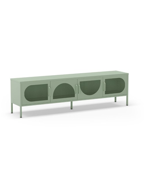 Porta TV in metallo Tayra con 4 ante reticolate verde menta 180x35x50H – Stile moderno e anima industrial