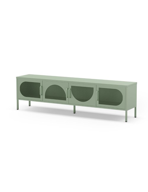 Porta TV in metallo Tayra con 4 ante reticolate verde menta 180x35x50H – Stile moderno e anima industrial