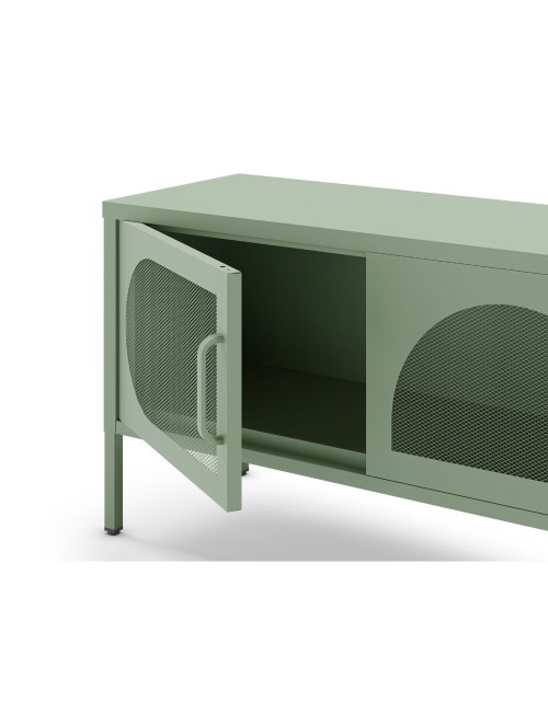 Porta TV in metallo Tayra con 4 ante reticolate verde menta 180x35x50H – Stile moderno e anima industrial
