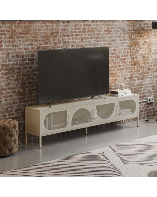 Porta TV in metallo Tayra con 4 ante reticolate crema 180x35x50H – Stile moderno e anima industrial