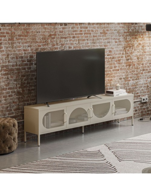 Porta TV in metallo Tayra con 4 ante reticolate crema 180x35x50H – Stile moderno e anima industrial