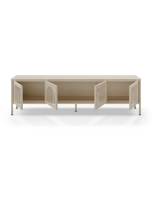 Porta TV in metallo Tayra con 4 ante reticolate crema 180x35x50H – Stile moderno e anima industrial