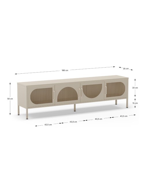 Porta TV in metallo Tayra con 4 ante reticolate crema 180x35x50H – Stile moderno e anima industrial