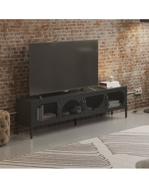 Porta TV in metallo Tayra con 4 ante reticolate nero 180x35x50H – Stile moderno e anima industrial