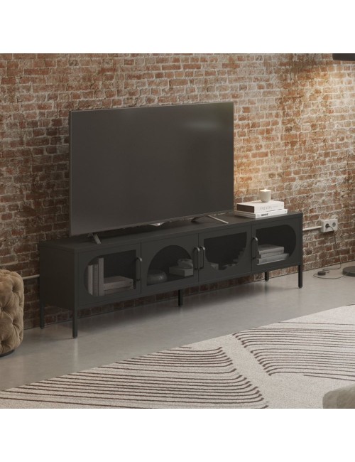Porta TV in metallo Tayra con 4 ante reticolate nero 180x35x50H – Stile moderno e anima industrial