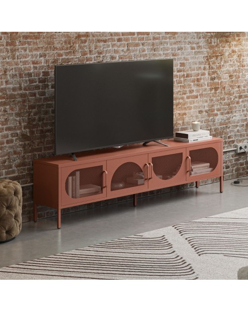 Porta TV in metallo Tayra con 4 ante reticolate terracotta 180x35x50H – Stile moderno e anima industrial