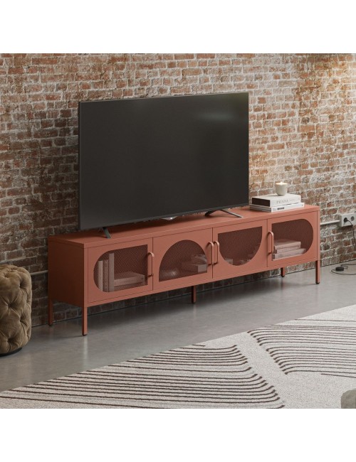 Porta TV in metallo Tayra con 4 ante reticolate terracotta 180x35x50H – Stile moderno e anima industrial