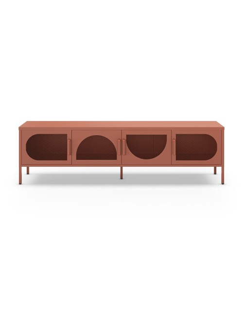 Porta TV in metallo Tayra con 4 ante reticolate terracotta 180x35x50H – Stile moderno e anima industrial