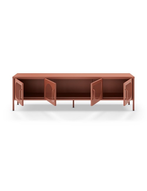 Porta TV in metallo Tayra con 4 ante reticolate terracotta 180x35x50H – Stile moderno e anima industrial