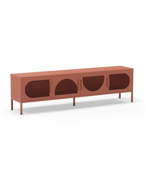 Porta TV in metallo Tayra con 4 ante reticolate terracotta 180x35x50H – Stile moderno e anima industrial