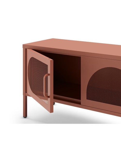 Porta TV in metallo Tayra con 4 ante reticolate terracotta 180x35x50H – Stile moderno e anima industrial