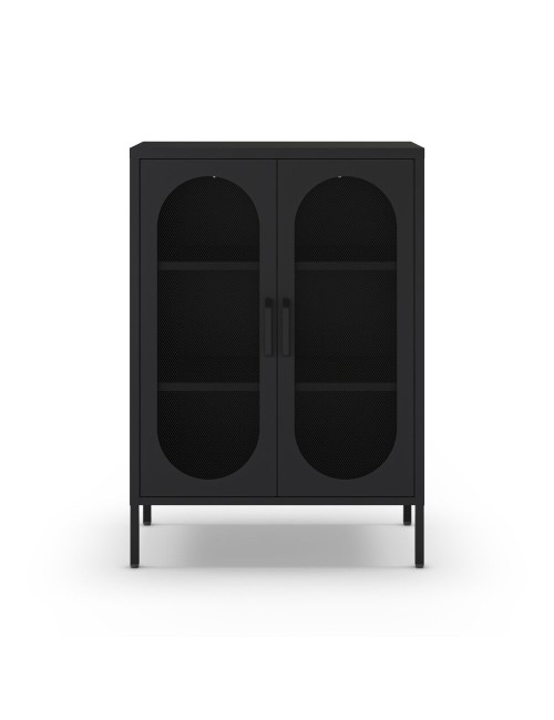 Mobile in metallo Diora nero con ante reticolate 70x40x100H – Design industriale, anima versatile