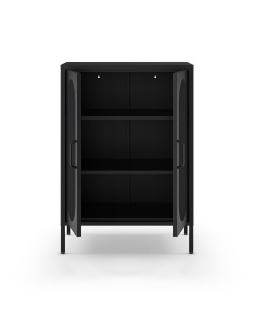 Mobile in metallo Diora nero con ante reticolate 70x40x100H – Design industriale, anima versatile