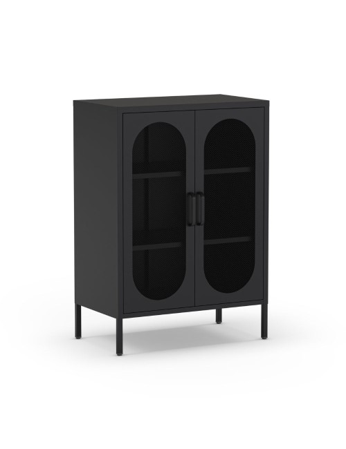 Mobile in metallo Diora nero con ante reticolate 70x40x100H – Design industriale, anima versatile