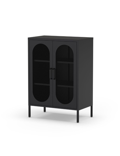 Mobile in metallo Diora nero con ante reticolate 70x40x100H – Design industriale, anima versatile