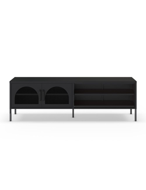 Mobile porta TV in metallo Diora nero con 2 ante reticolate 160x35x50H – Design industriale, anima versatile