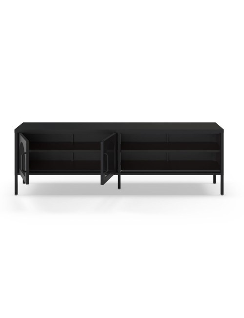 Mobile porta TV in metallo Diora nero con 2 ante reticolate 160x35x50H – Design industriale, anima versatile