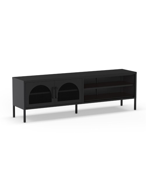 Mobile porta TV in metallo Diora nero con 2 ante reticolate 160x35x50H – Design industriale, anima versatile