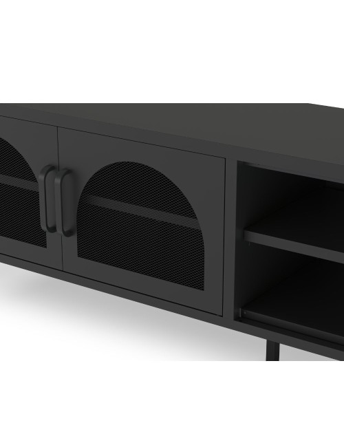 Mobile porta TV in metallo Diora nero con 2 ante reticolate 160x35x50H – Design industriale, anima versatile