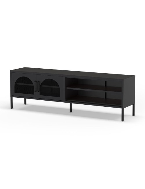 Mobile porta TV in metallo Diora nero con 2 ante reticolate 160x35x50H – Design industriale, anima versatile