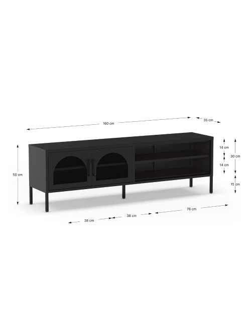 Mobile porta TV in metallo Diora nero con 2 ante reticolate 160x35x50H – Design industriale, anima versatile