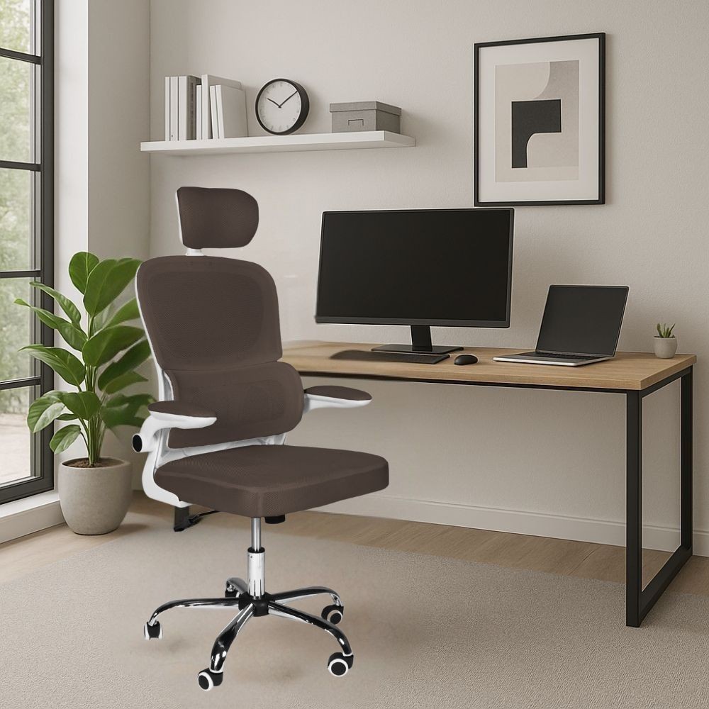 Poltrona ufficio ergonomica con ruote Vibes in rete tortora con base cromata