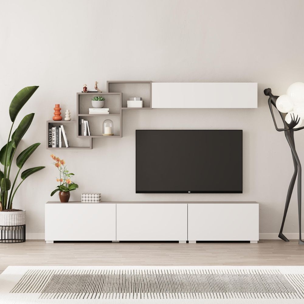 Parete attrezzata colore bianco e tortora Free 210x35x39H