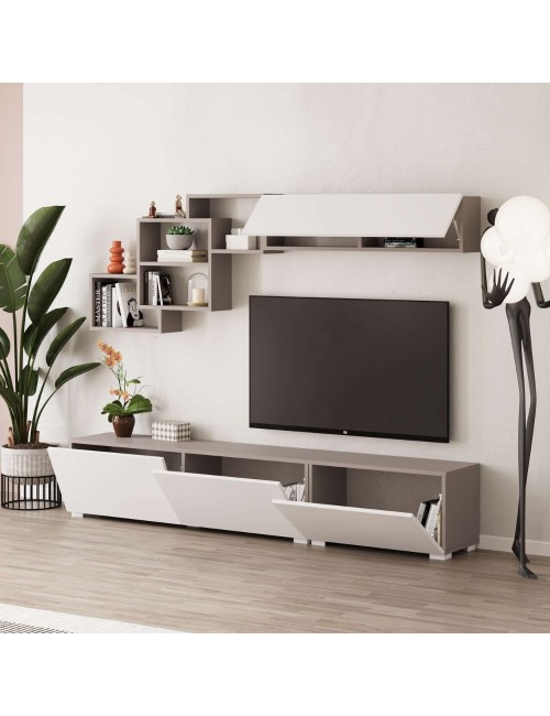 Parete attrezzata colore bianco e tortora Free 210x35x39H
