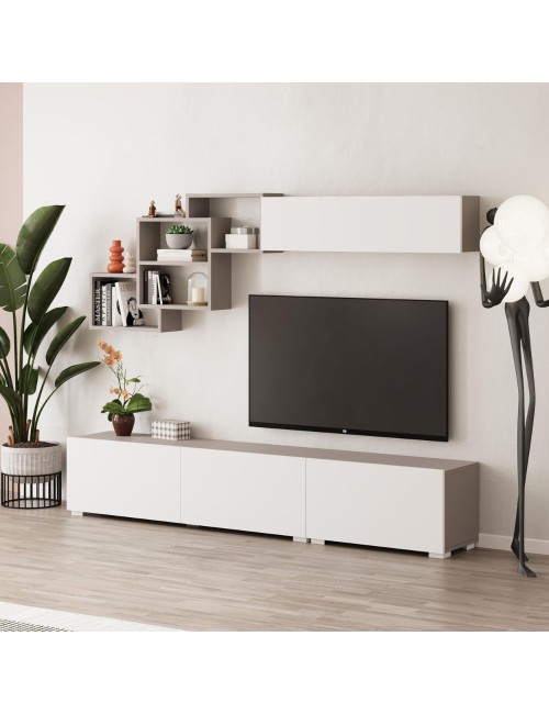 Parete attrezzata colore bianco e tortora Free 210x35x39H